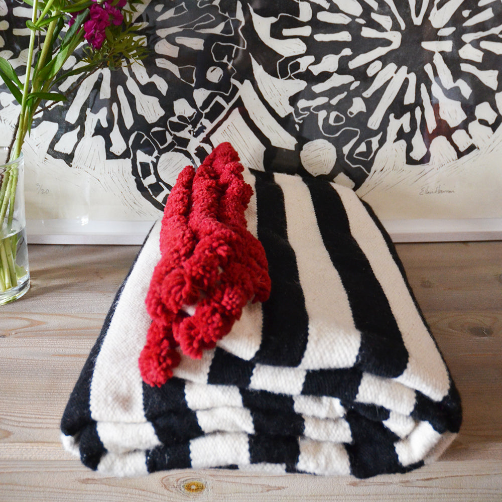 Lambswool Sofa Throw Black and White