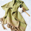 Large cotton hammam towel. Olive and sand colored honeycomb pattern